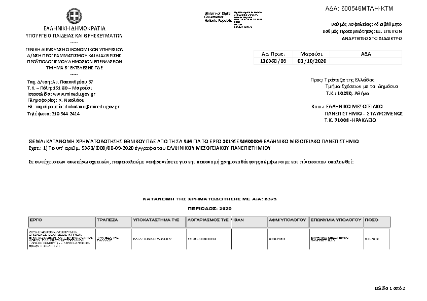 Πρώτη σελίδα του εγγράφου